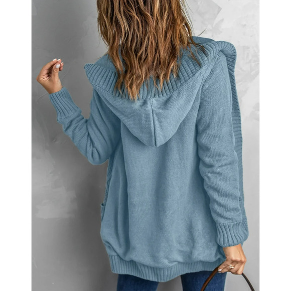 Eytino Womens Hooded Cardigan Sweater Coat Long Sleeve with Pockets Blue Size M - Picture 2 of 7